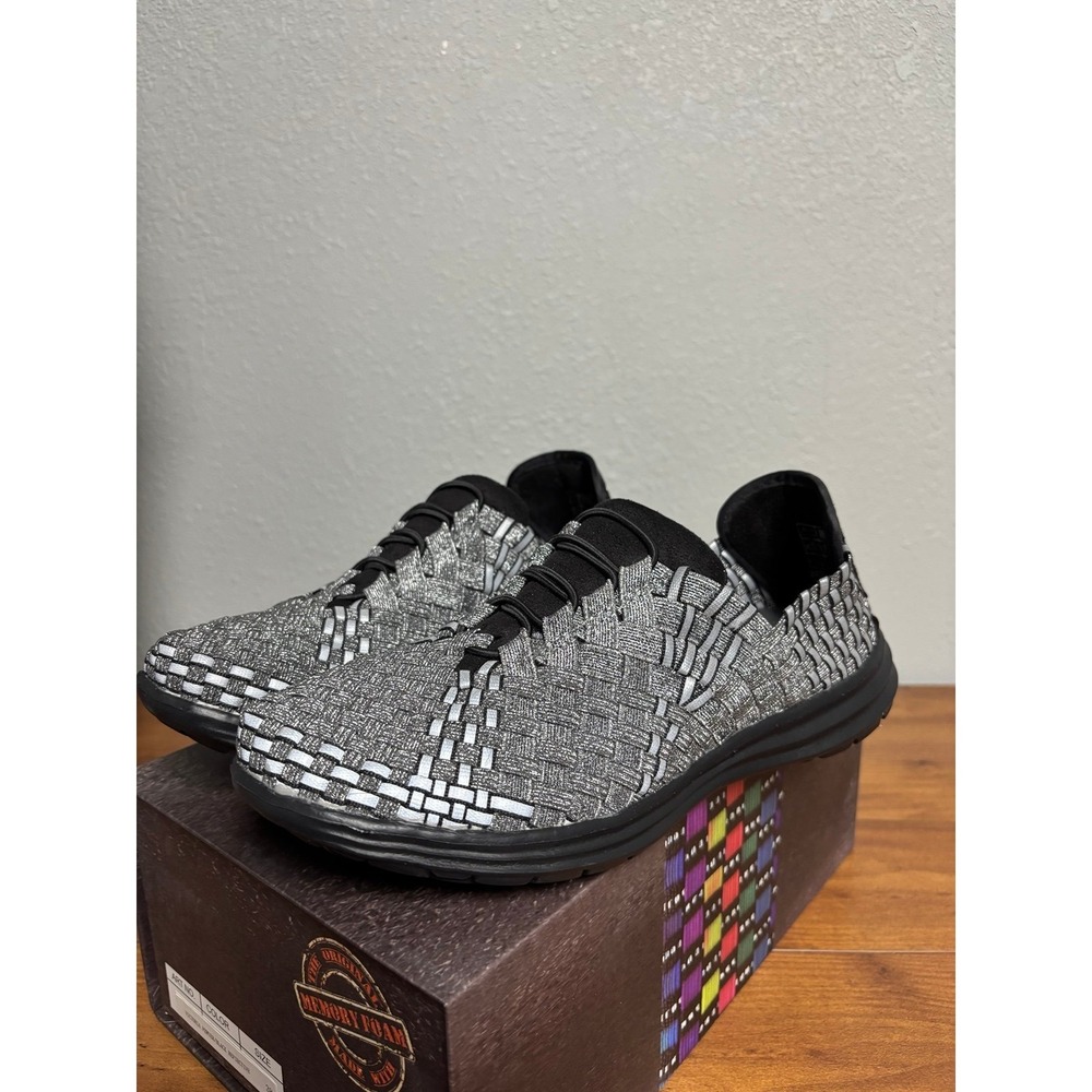 Bernie Mev Victoria Pewter Black Reflective Woven Sneakers 38 US 7.5-8